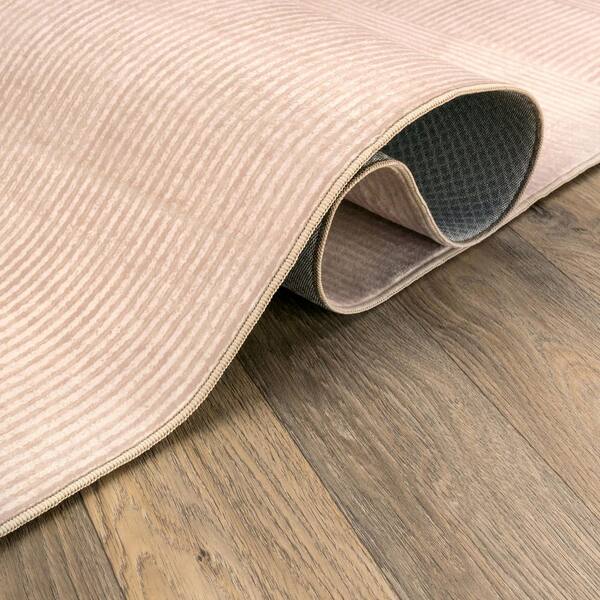 Linear Block Ivory Cream Machine Washable Non-Slip Backing Area Rug 9' x 12' Cream