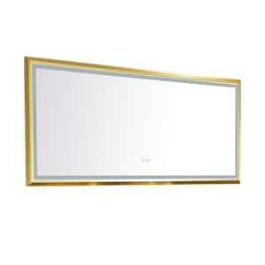 88 in. W x 38 in. H Oversized Rectangular Framed Dimmable Wall Bathroom Vanity Mirror in Brushed Gold