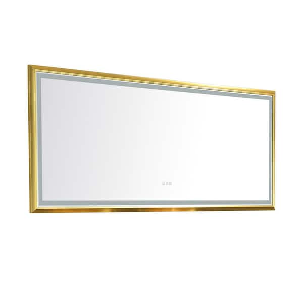 Interbath 88 in. W x 38 in. H Oversized Rectangular Framed Dimmable Wall Bathroom Vanity Mirror in Brushed Gold