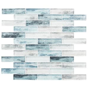 Giovan Islandia Blue/Light Blue 5 in. x 6.5 in. Textured Glass Brick Joint Mosaic Tile Sample