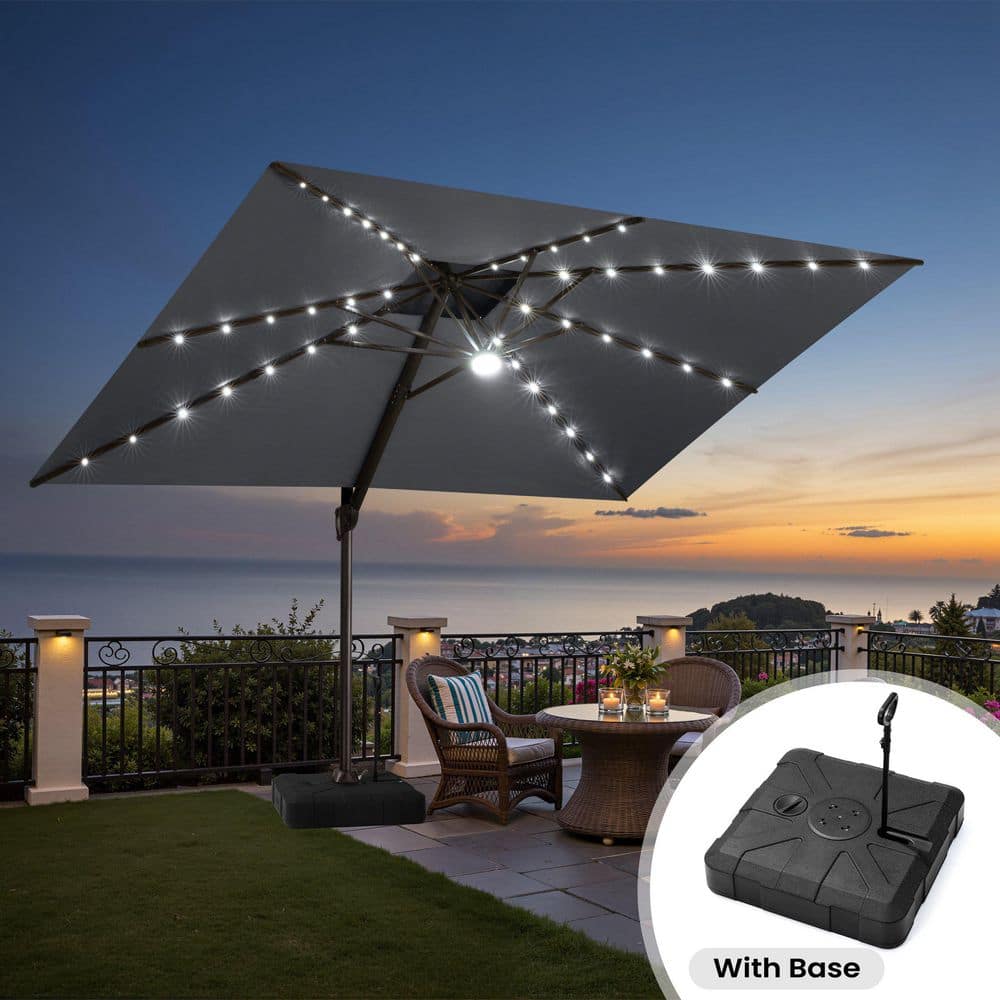 bluetooth music and solar led patio umbrella Sun-Ray 9 ft. Bluetooth Speaker Solar Lighted Market Patio Umbrella in  Taupe 841040