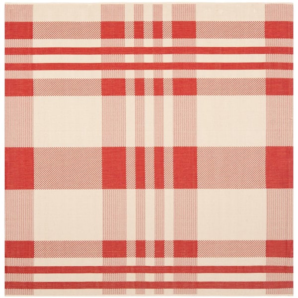 SAFAVIEH Courtyard Red/Bone 4 ft. x 4 ft. Plaid Indoor/Outdoor Patio  Square Area Rug