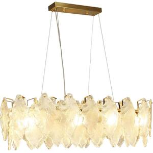 39.3in. Modern Linear Leaf Chandelier for Dining Room, Luxury 10-Light Crystal Pendant Light for Bedroom, Bulbs Included