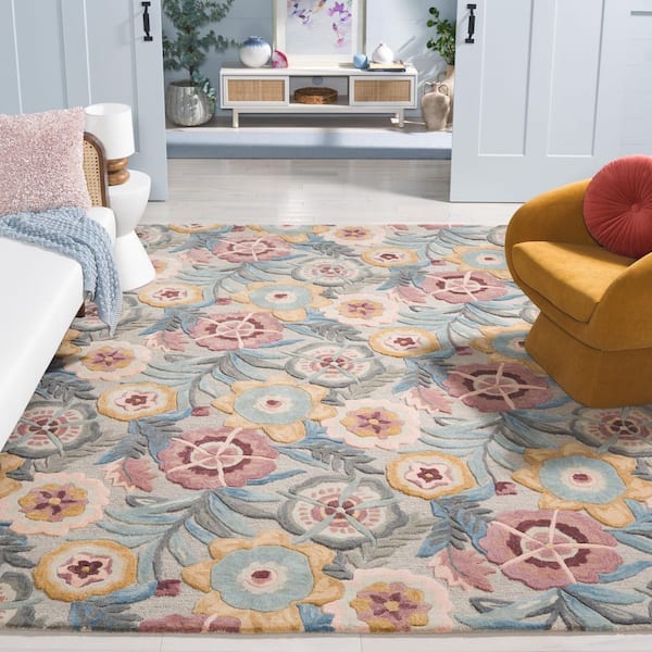 Bellagio 8 ft. x 10 ft. Gray/Pink Oversized Floral Area Rug