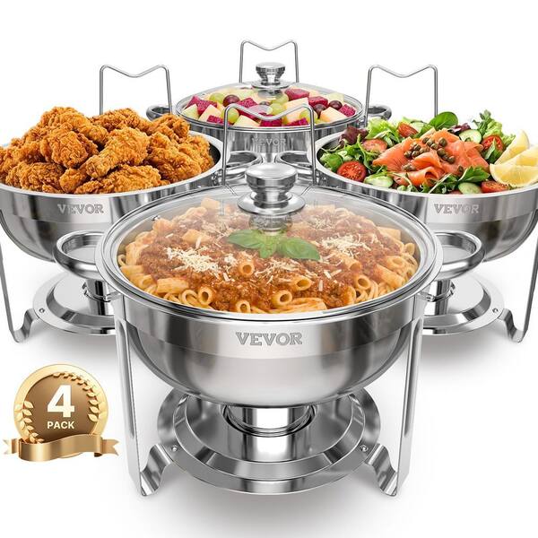 Chafing Dish Buffet Set, 5 Qt. 4 Pack, Stainless Steel Chafer with 4 Full Size Pan, Round Catering Warmer Server