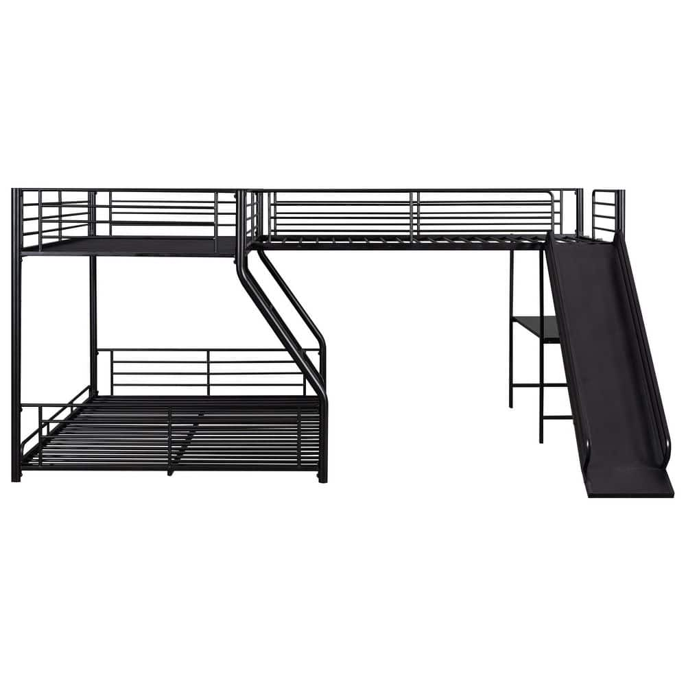 STICKON Black L-Shaped Twin Over Full Size Bunk Bed And Twin Size Loft ...