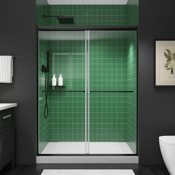 Wynnt 50-54 in. W x 70 in. H Framed Sliding Shower Door in Black with 1/4 in. (6 mm) Tempered Clear Glass Shower Door