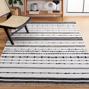 Striped Kilim Ivory Black Doormat 3 ft. x 5 ft. Abstract Striped Area Rug