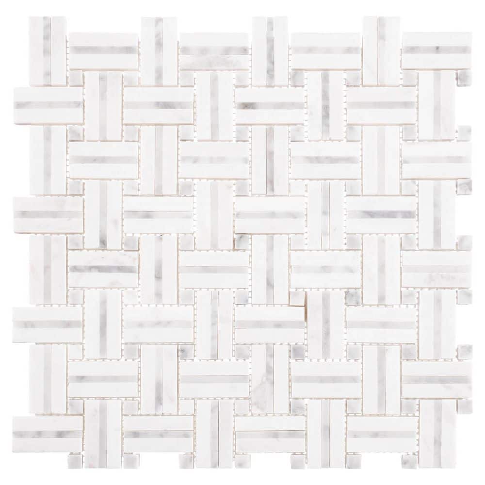 Fabrique Damask 1-in. x 2-in. Basketweave Marble Look Polished Natural Ston