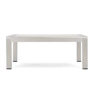 Silver Rectangular Aluminum Outdoor Coffee Table with Glass Top
