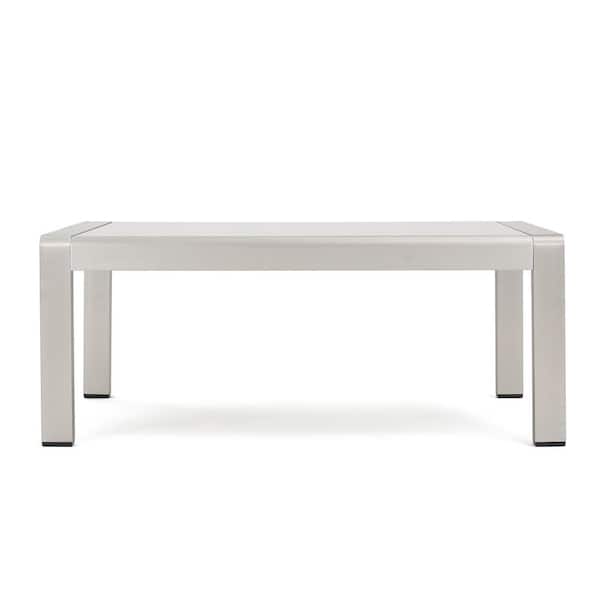 Silver Rectangular Aluminum Patio Outdoor Coffee Table with Glass Top
