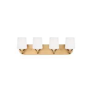 Windom 24 in. 4-Light Satin Brass Contemporary Traditional Wall Bathroom Vanity Light with Alabaster Glass Shades