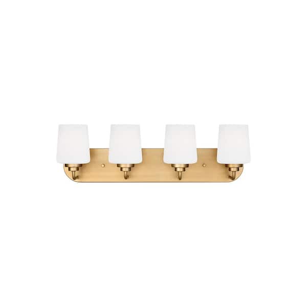Generation Lighting Windom 24 in. 4-Light Satin Brass Contemporary Traditional Wall Bathroom Vanity Light with Alabaster Glass and LED Bulbs