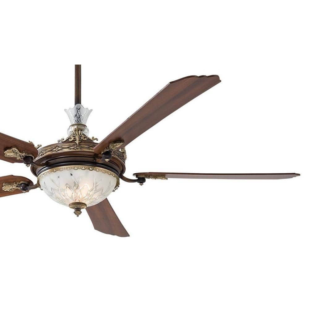 Cristafano 68" Belcaro Walnut Ceiling Fan with Etched Glass Shade