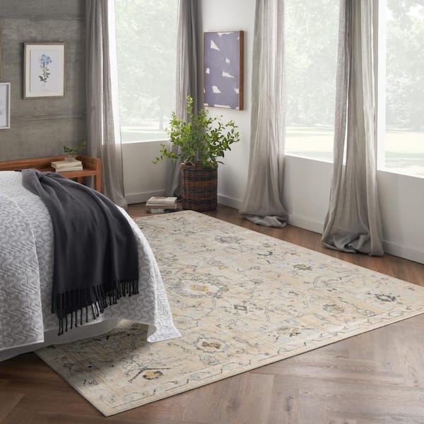 Oushak Home Cream 9 ft. x 12 ft. Floral Traditional Area Rug
