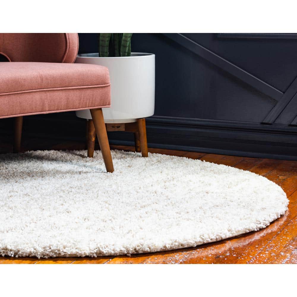 Athena Ivory Geometric Braided Shag Rug - 5' Round
