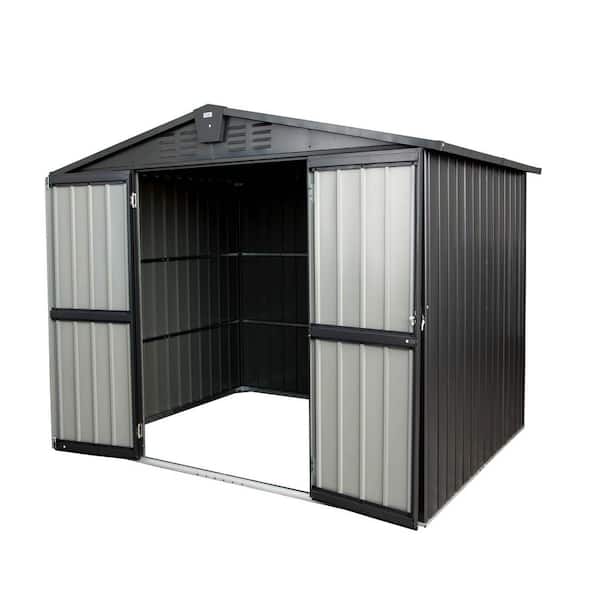 8.2 ft. W x 6.2 ft. D Black Metal Steel Utility Tool Shed with Double Lockable Doors, Air Vents (50.84 sq. ft.)