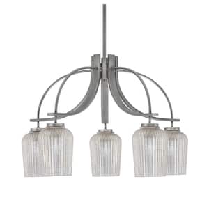 Olympia 17.75 in. 5-Light Graphite Downlight Chandelier 5 in. Silver Textured Glass Shade