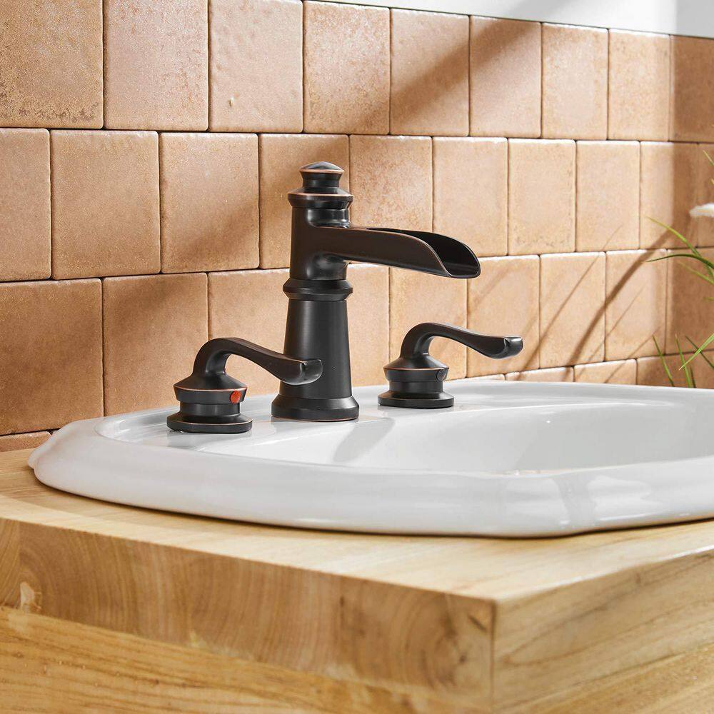 Oil-Rubbed Bronze 8" Waterfall Widespread Bathroom Faucet