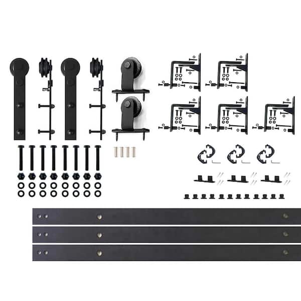 HOMACER 7 ft./84 in. Black Rustic Triple Track Bypass Sliding Barn Door Track and Hardware Kit for Triple Doors