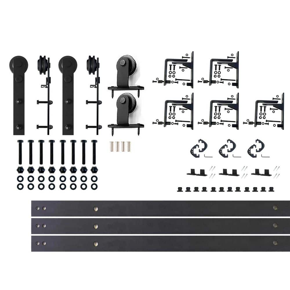 7 ft./84 in. Black Rustic Triple Track Bypass Sliding Barn Door Track and Hardware Kit for Triple Doors price history on PriceWatchPro