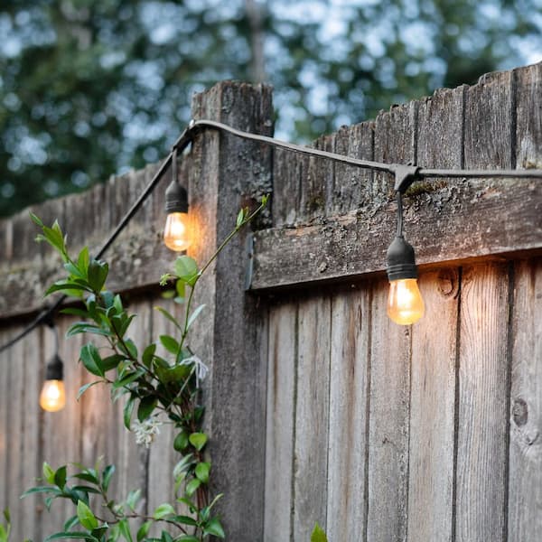 Outdoor 48 ft. Plug-in S14 Edison Bulb Weatherproof String Light with 16 Edison LED Light Bulbs, 2700K, Black