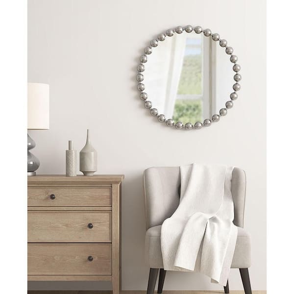 Blisstyle Silver 27 in W x 27 in. H Art Deco Round MDF Framed Mirror Wall Mirror Wall Decor Mirror