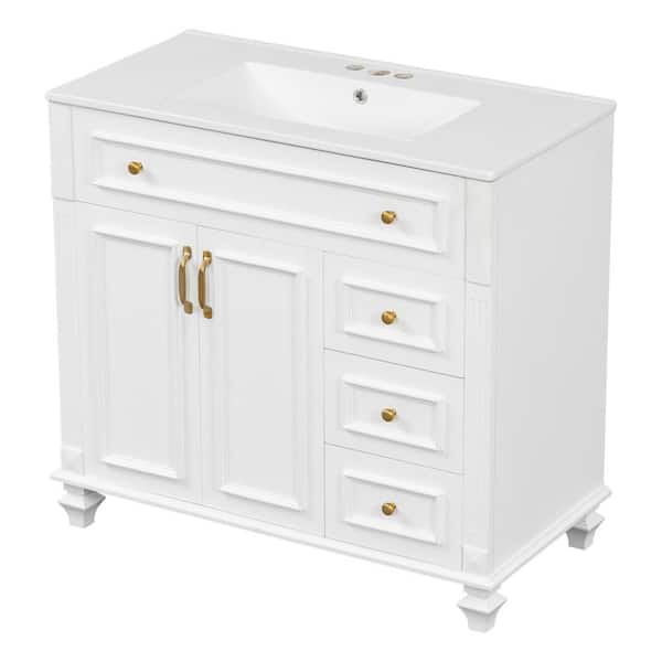 Baye 36 in. W Freestanding White Bath Vanity with White Ceramic Top Unassembled