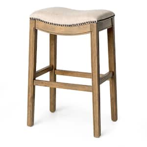 Adrien 31 in. Natural Backless Wooden Bar Stool with Premium Erin Cream Fabric Upholstered Seat