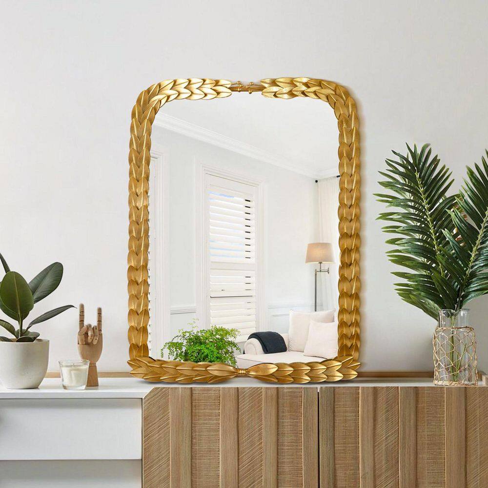 24 in. W x 32 in. H Ornate Rectangular Unique Gold Leaf-Shaped Framed Art Deco Decorative Wall Mirror price history on PriceWatchPro