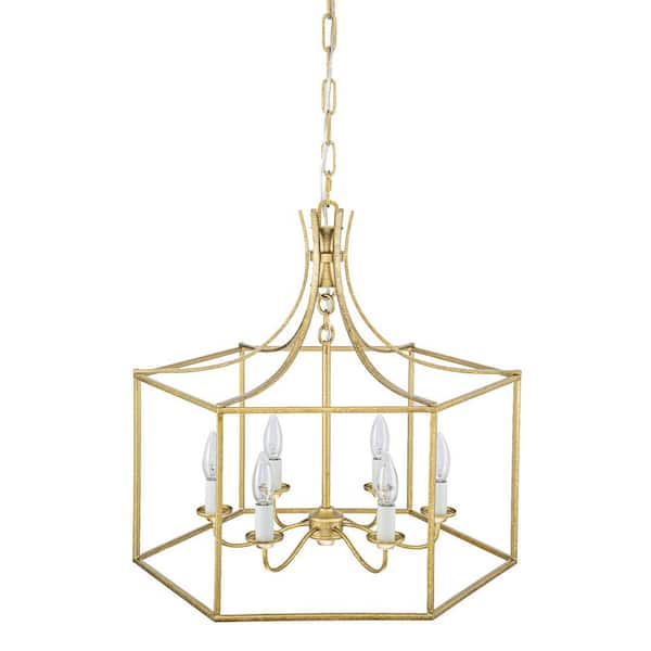 MENCOLULU 22.24 in. 6-Light Vintage Gold Geometric Cage Chandelier