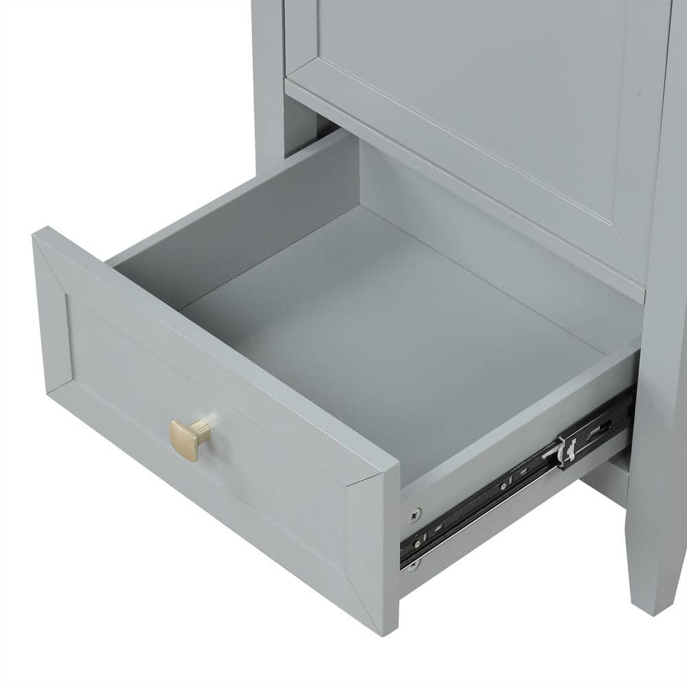 Gray MDF Freestanding Bathroom Vanity with White Ceramic Sink
