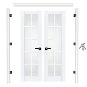 TENONER 64 in. x 80 in. 10 Lite Tempered Frosted Glass Primed Wood