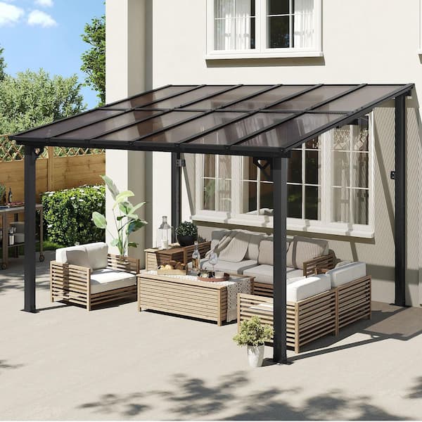 Sizzim 12 ft. x 10 ft. Outdoor Aluminum Wall-Mounted Gazebo Pergola for Patio Covers