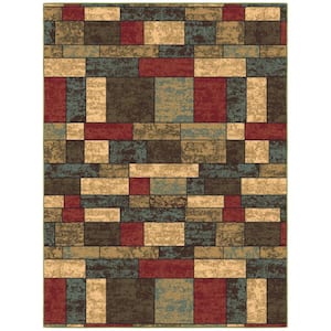 Ottohome Collection Contemporary Boxes Design 5 ft. x 7 ft. Non-Slip Area Rug, Multicolor