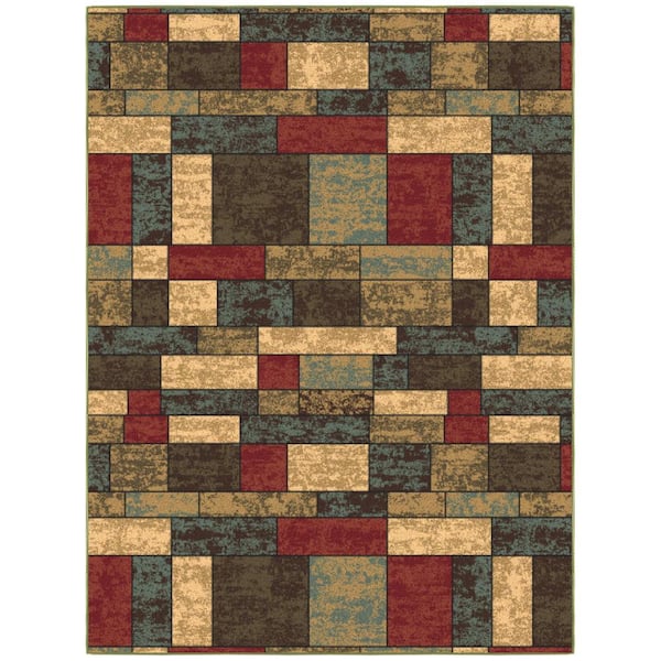 Ottomanson Ottohome Collection Contemporary Boxes Design 5 ft. x 7 ft. Non-Slip Area Rug, Multicolor