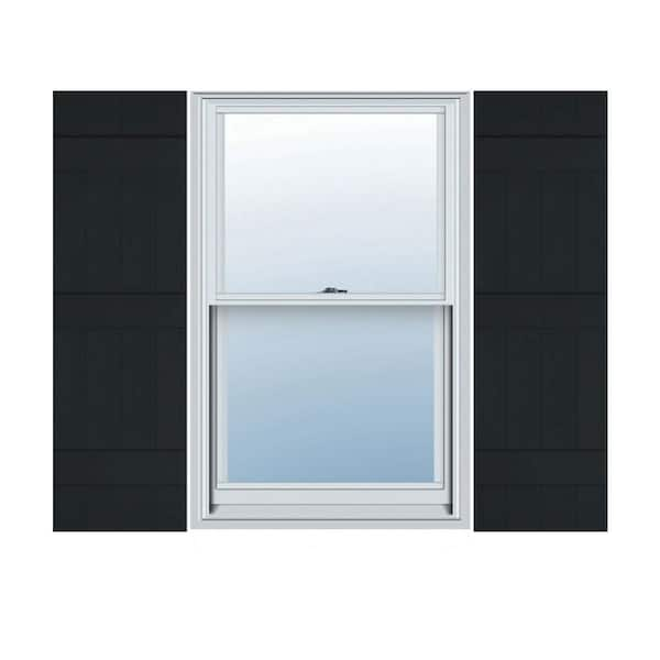 Ekena Millwork 14 in. x 71 in. Lifetime Vinyl Standard Four Board Joined Board and Batten Shutters Pair Black