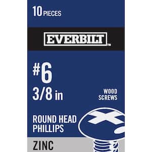 #6 x 3/8 in. Zinc Plated Phillips Round Head Wood Screw (10-Pack)