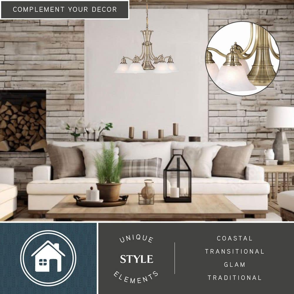 Stanford Antique Brass 7-Light Chandelier with Alabaster Glass