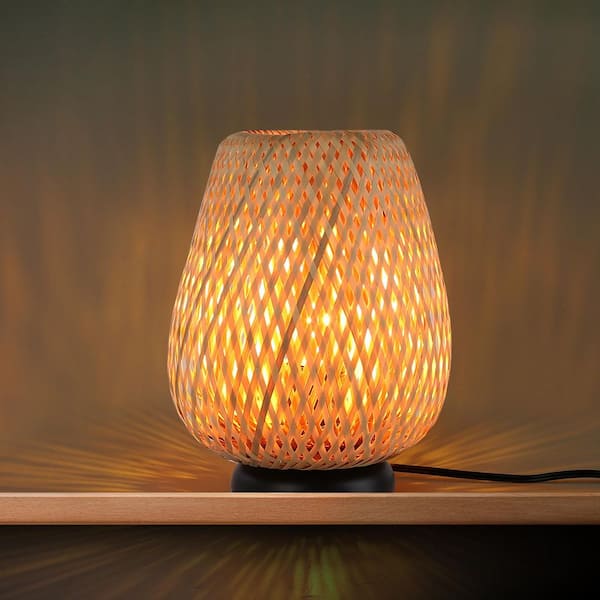 Modern 8.6 in. 1-Light Metal Base Table Lamp for Living Room with Bamboo Shade and Switch, E26 Base, not include bulb