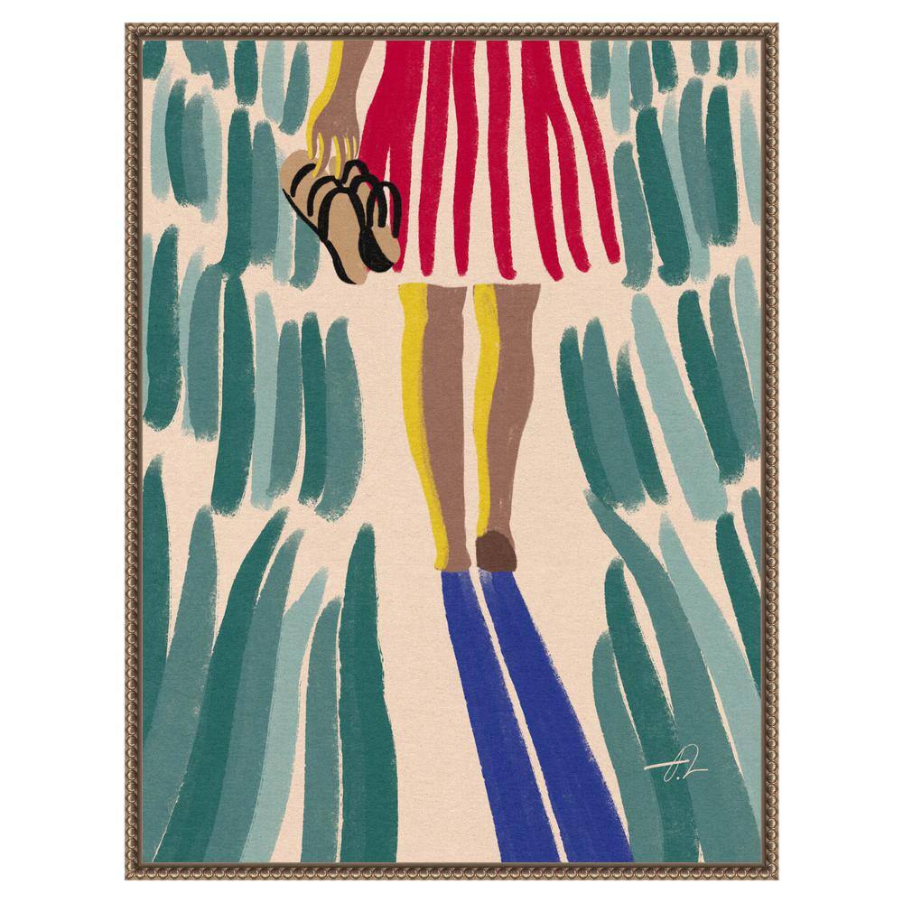 Walking Barefoot in Summer Grass Abstract Canvas Print with Bronze Frame