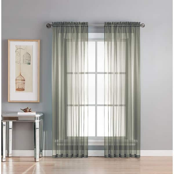 Window Elements Sheer Diamond Sheer Charcoal Rod Pocket Extra Wide Curtain Panel, 56 in. W x 95 in. L
