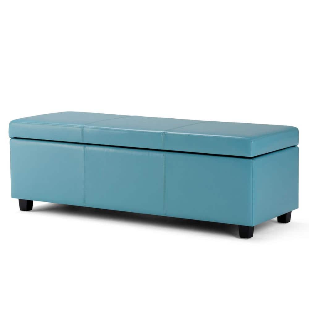 Avalon Round Blue Faux-Leather Storage Footstool