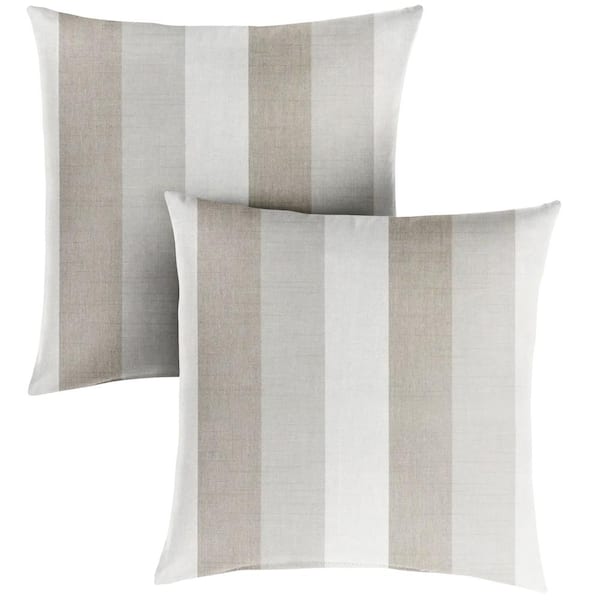 SORRA HOME Sunbrella Direction Linen Square Indoor/Outdoor Throw Pillow (2-Pack)