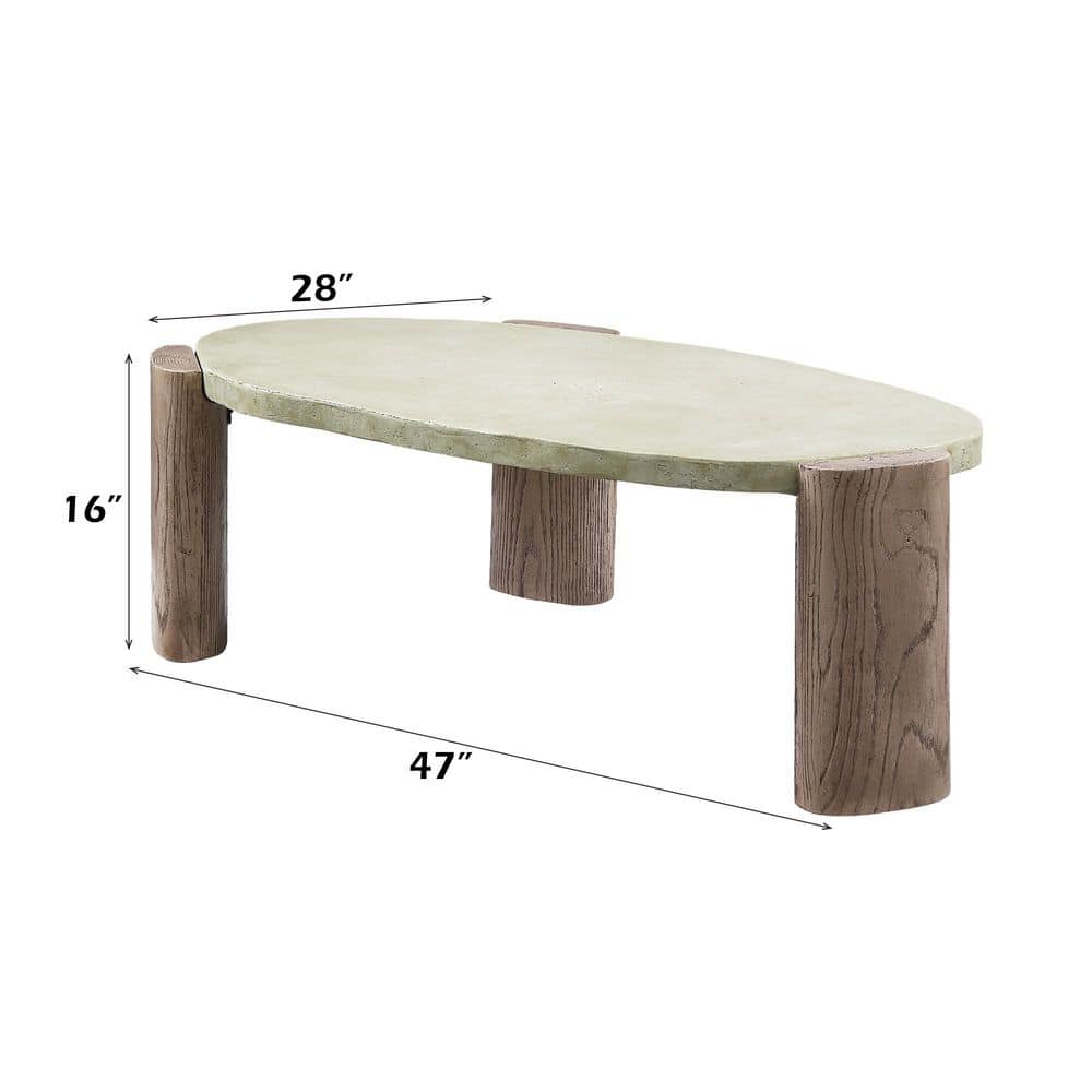 47'' Weathered Gray and Oak Oval Coffee Table