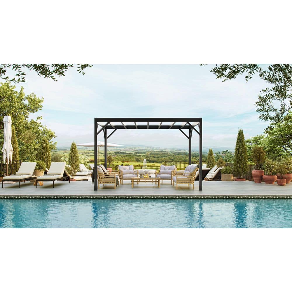 Modern Heavy Duty Black Steel 8 ft x 12 ft Pergola Kit