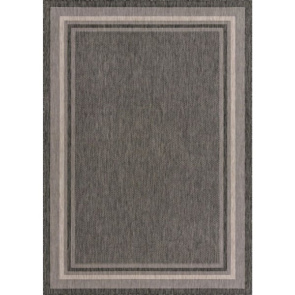 Unique Loom Outdoor Soft Border Black 8' 0 x 11' 4 Area Rug