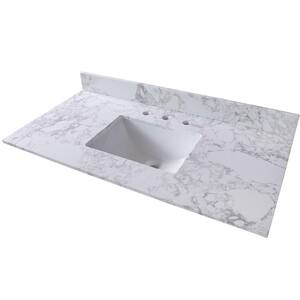 43 in. x 22 in. White Stone Bathroom Vanity Top with Undermount Ceramic Single Sink Backsplash and 3 Faucet Holes