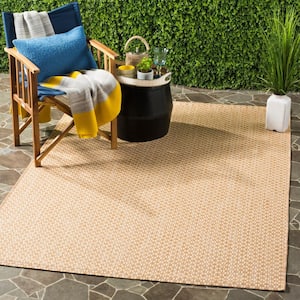 Courtyard Natural/Cream 8 ft. x 8 ft. Distressed Solid Indoor/Outdoor Patio  Square Area Rug