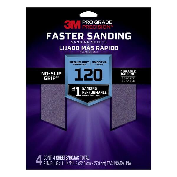 3M Pro Grade Precision 9 in. x 11 in. 120 Grit Medium Faster Sanding